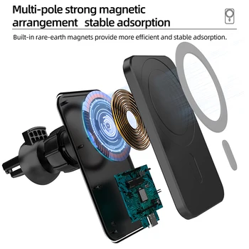 15W Magnētisko Auto Bezvadu Lādētāju Mount iPhone 12 Pro Max MagSafe Ātra Uzlāde Bezvadu Lādētājs iPhone 12 Sērijas