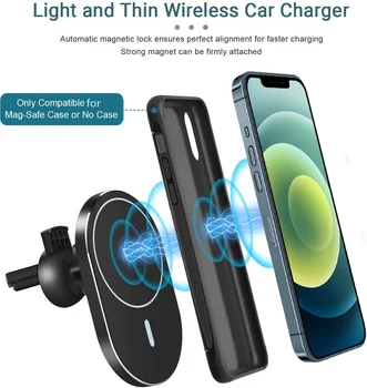 15W Ātri Magnētisko Bezvadu Automašīnas Lādētājs Stāvēt iPhone 12 Pro Max Mini Automātiskās Spriegošanas Gaisa Vent Mount Tālruņa Uzlādes Turētājs