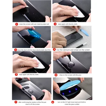 2018 UV Līmi Screen Protector For Samsung Galaxy S7 Malas S8 S9+ Plus Note8 9. Piezīmi, Rūdīts Stikls Pilnībā Segtu 1 Ultravioleto Gaismu