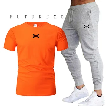 2020. gadam Jauniem Karstā Pārdošanas Vasarā T-krekls+Bikses Kopa Gadījuma Top Zīmolu Fitnesa Jogger Bikses, T krekls Hip Hop Modes Vīriešu Treniņtērpi