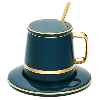 250-300ml Keramikas Kafijas Tase un Apakštase, kas ar Vāku un Karoti Radošo Tējas Tases Ūdens Sadzīves Coffeeware Zaļā Krūze Piena