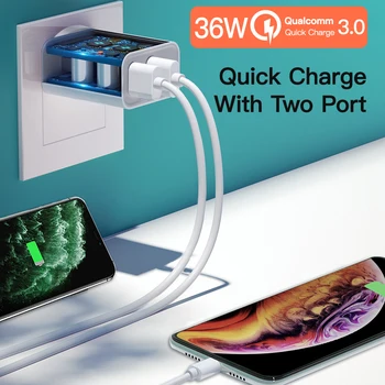 36W USB Fast Charger QC 3.0 QC 4.0 PD 18W C Tipa Quick Lādētājs iPhone 11 8 Plus Huawei, Samsung Mobilo Telefonu Uzlādes Adapteri