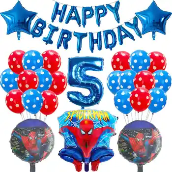 39pcs Zirnekļcilvēka Folijas, Hēlija Balonus sarkanā, zilā Numuru balonu varonis Dzimšanas dienas svinības Apdare Bērniem, Rotaļlietas, Gaisa Globos zēns piederumi