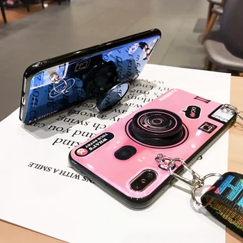 3D Kameru Gadījumā Huawei P Smart Z 2019 Godu 7a 7c 7x 8.a 8.c 8x MAX 9 10 lite Mīksto TPU Segtu Coque Siksniņa statīva turētājs