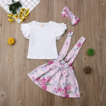 3Pcs Zīdainis, Mazulis Baby Meitenes Ziedu Topi, T-krekla, Zeķu Svārki Galvu Apģērbs Apģērbs