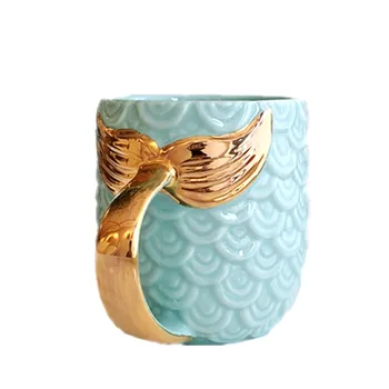 420ML Sirēna Kafijas Krūzes Skaistumu Glazētas Tējas Tases Ar Zelta Rokturi, Radošās Keramikas Drinkware