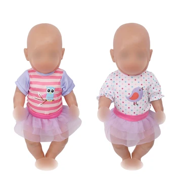 43 cm bērnu lelles Apģērbu jauno dzimis Putnu T-krekls + lillā svārki, Kleita, Bērnu rotaļlietas fit Amerikāņu 18 collu Meitenes, lelle f608
