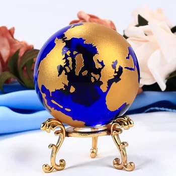 6cm Zilā Kristāla Zeme Stikla 3D Pasaulē Kristāla Bumbu Sfērā mājas Rotājumi Statuetes Mājas Dekorēšanas Piederumi Dāvanas