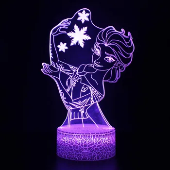 Anime Skaitļi Disney Saldēti Nakts Gaismas 3D LED Modeli, Anna Elsa Princese Olaf Darbības Figurals Dekori Mājas Rotaļlietas Kolektora Juguetes
