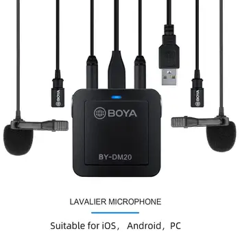 BOYA AR-DM20 Dual Head Noņemams Lavalier Atloks Mikrofons Saderīgi ar Type-C USB Interfeiss MIC Monitoringu Reālā laika,