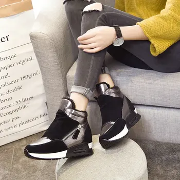 Brand New classic Sieviešu high Top Gadījuma Čības, kurpes, ķīļi slēptās papēža, platformas augstums palielinās dzīvokļu silts kurpes tyh78