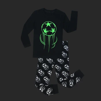 Bērnu Zēniem, kas Spīd Tumsā Pajama Komplekti Bērniem kosmiskās Raķetes Kids Sleepwear Futbola Pidžamas Pijama Infantil Pijamas Bērniem Audums