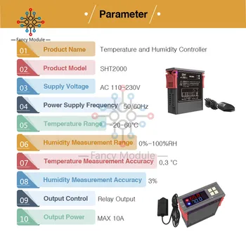 Digitālā Kontrole Temperatūras SHT2000 Termostats Humidstat LED Ciparu Displejs Mitruma Kontrolieris AC 110 - 230 V 10 A Higrometru