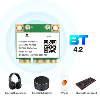 Divjoslu 1200Mbps Bezvadu tīkla Karte MU-AC7265 Bluetooth 4.2 Grāmatiņa Wlan Wifi Kartes Adapteri 802.11 ac 2.4 G/5GHz Labāk 7260HMW pcie