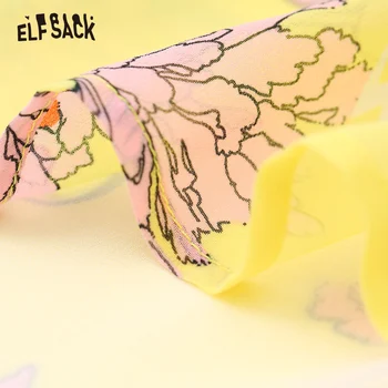 ELFSACK Vintage Ziedu Drukāt Sievietēm, Blūzes, Modes Ruffles Tauriņš Piedurknēm, Sieviešu Krekli 2019. Gada Vasarā V-veida Kakla Mežģīnes up Tops