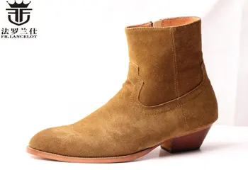 FR.LANCELOT modes Chelsea zābaki vīriešu īsta zamšādas ādas zābaki Britu Stila zip up apavi kurpes ar augstu top med papēža vīriešu zābaki