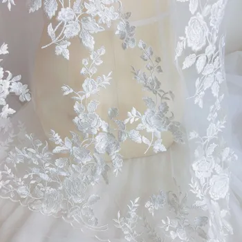Franču skaistu ziedu izšūti mežģīņu auduma Romantisku kāzu vizuļi DIY kleitu mežģīnes bezmaksas piegāde RS558