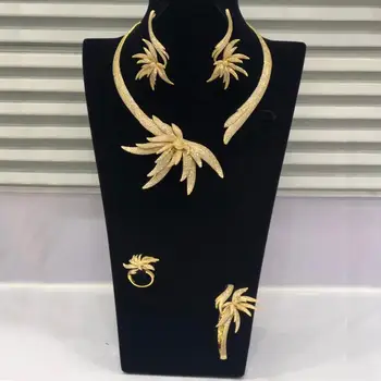 GODKI Luksusa Palmu Koku Lapu Nigērijas sānslīdi kaklasaite Juvelierizstrādājumu komplekti Sieviešu Kāzu Kubikmetru Zircon CZ Dubaija Zelta Kāzu Rotaslietas Uzstādīt 2019
