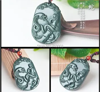 Handwork Carven pelēkā jade jadeite Čūska Kulons Safīra Amuletu zodiaka TALISMANS