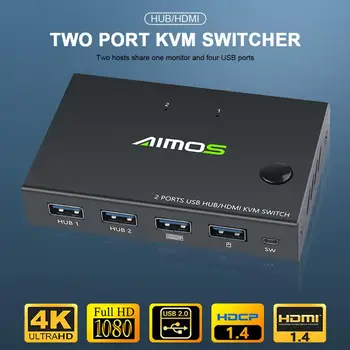 HDMI KVM Slēdzis 2 in 1 No 4K@30Hz ar USB2.0 centru DATORA Monitoru, Projektoru Tastatūru, Peli Piliens Kuģniecība