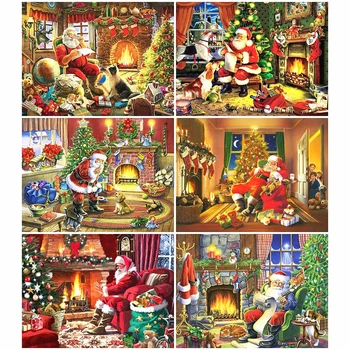 HUACAN Karikatūra Dimanta Glezna Ziemassvētku Santa Claus Pilnu Kvadrātveida 5D Izšuvumi Krustdūrienā Roku darbs Mājās Apdare
