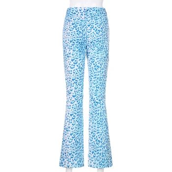 IAMSURE Leopards Drukāt Sieviešu y2k Modes Taisnas Bikses Streetwear Augsta Vidukļa Gadījuma Sieviešu Bikses Harajuku Estētisko 90s Bikses
