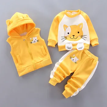 Ir 2021. Bērnu Ziemas Tērps Karikatūra Kaķis Puiku Drēbes Toddler Meitene Drēbes Meitenēm Veste+Krekls+Elsas Uzvalks 1-4 Gadi