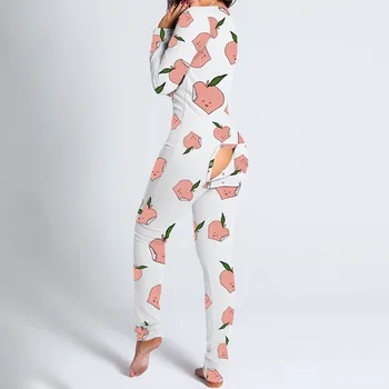 Ir 2021. Modes Drukāt Jumpsuit Sievietēm Eleganto Gadījuma garām Piedurknēm Pogu uz leju Playsuit Sexy Dobi No Kombinezonus Pidžamas
