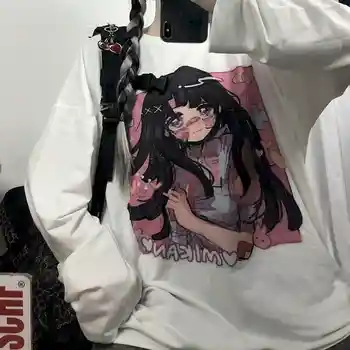 Japāna Sweet Tshirt Sieviešu T Krekls Ins Harajuku Bf Retro Topi Meitene Anime Drukāšanas Zaudēt garām piedurknēm T-krekls Studente Augšu