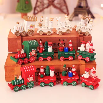 Jaunais Ziemassvētku Vilciena Krāsots Koka Ziemassvētku rotājums Mājās ar Santa/lācis Ziemassvētki bērnu rotaļlietas, dāvanu, rotājumu navidad jaunā gada Dāvanu