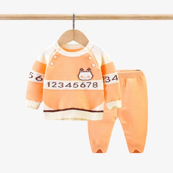 Jaundzimušā Apģērbu 2020 Rudens Ziemas Adīti Zīdaiņu Komplekti, 2gab Jauki Karikatūra Džemperis Džemperis+Bikses Zīdaiņu Zēnu un Meiteņu Tērpi, Džemperis