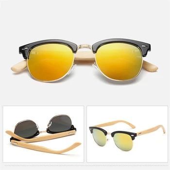 Jauno Modes Gadījuma Retro Koka Bambusa Saulesbrilles Vīriešiem, Sievietēm Zīmola Dizaineru Klubs Zelta Spogulis oculos de sol Half Moon Brilles