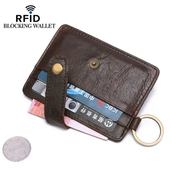 Jaunu Geniune Ādas Slim Seifs Hasp Monēta Maku RFID Pretbloķēšanas Kredītkartes Turētājs Retro Pātagot Keychain Kartes Vīrieši Sievietes