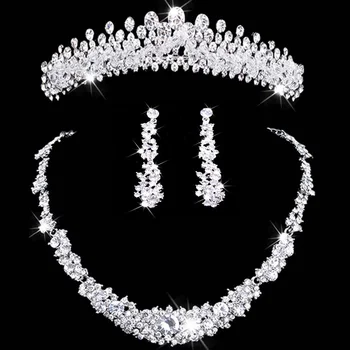 Joia nupcial tiara colar e brinco conjunto Coroa Tiara de Strass Acessorios Darīt Casamento Līgavas joias de cristal