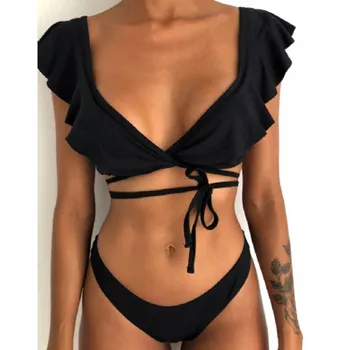 Karstā Pārdošanas Off Pleca Drukāt Mežģīņu Bikini Mujer 2018 Jaunu Seksīgi Peldkostīmi Sieviešu Peldkostīms Brazīlijas Bikini Komplekts Siksna Biquinis