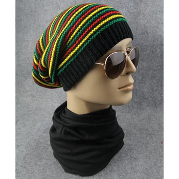 KLV Jaunu Stilīgu Bob Marley Regeja Cepure Jamaikas Pom Lempis Baggy Beanie Svītru Malām Kokvilnas Ziemas Siltāks Sejsegu Svītru Klp