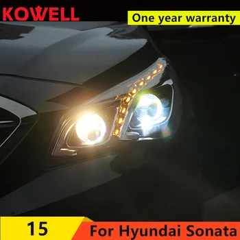 KOWELL Car Styling, Lai Sonata 9 2016 2017 LED priekšējie lukturi Angel eye led dienas gaitas lukturi sānu gaismas, Bi-Xenon Lēcu ksenona HID KOMPLEKTS
