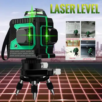 Lāzera Līmeni 12 Pozīcijas 3D Self-Leveling 360 Horizontālā Un Vertikālā Krusta Super Spēcīgu Zaļo/Sarkano Lāzera Staru Līnijas