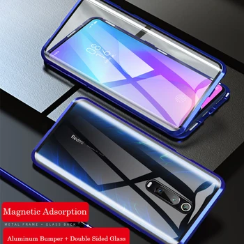 Magnētiskā Phone Gadījumā Xiaomi Redmi K20 Pro Piezīme 8 Pro 7 Alumīnija Bufera Stikla Vāks Mi 11, Ņemiet vērā, 10 CC9 Pro X3 NFC M3 9T10T Gadījumā