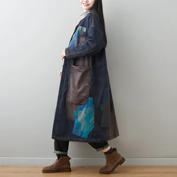 Max LuLu Ziemas Dāmas Ķīnas Džinsa Sabiezēt Uzrakt Mēteļi Sieviešu Silts Ilgi Kažokādas Windbreakers Vintage Izdrukāt Lielizmēra Apģērbs