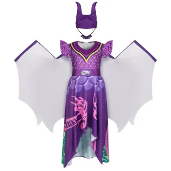 Meitenes Pēcnācējs 3 Mal Saģērbt Kostīmu 3D Iespiesti Cosplay Drēbes Nelietis Evie Jumpsuit Bērniem Halloween Noslēpt Kleita un apmetnis