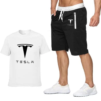 Mens Short sleeve Tesla Auto Logo Vasarā Vīriešu t Krekls Harajuku Hip Hop TShirt augstas kvalitātes Kokvilnas T Krekli šorti Sporta tērps