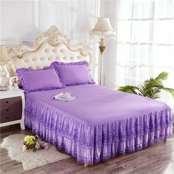 Mežģīnes gultas svārki princese matrača vāciņu, rozā, purpura, bēša Vasaras korejiešu stilā, cietā deco rbed segtu 150*200cm pilna karalienes gultas