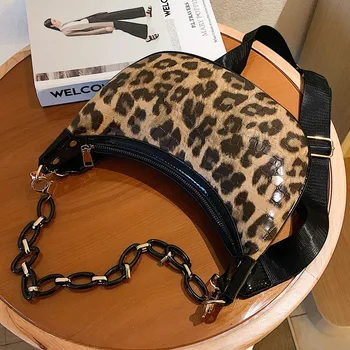 Modes Leopards drukāt wqomen padusē spilvenu Akrila ķēdes sieviešu Plecu Somas PU ādas Crossbody somas, nelielas somiņas un somas