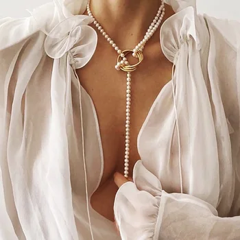 Modes Rotaslietas Kulons Kaklarotas Sievietēm Pērļu Kaklarota Metāla Ģeometriskā Ilgi Fāzēm Džemperis Ķēdes Elegants Vintage Kāzu
