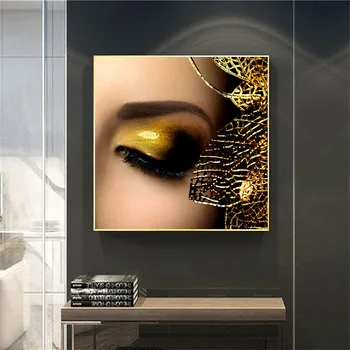 Mūsdienu Mājas Sienas Mākslas Skandināvu Dizaina Kanvas Glezna Melnā Zelta Meitenes Pliks Sejas Reklāmas Druka Sienas Plakāti Dzīves Dekori