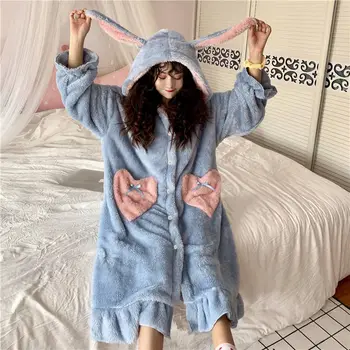Nightgowns Sieviešu Korejas Modes Mīksts Ziemas Biezāka Samta Kawaii Trušu Auss Ins Dāmas Sleepshirts Ikdienas Jauki Sieviešu Homewear