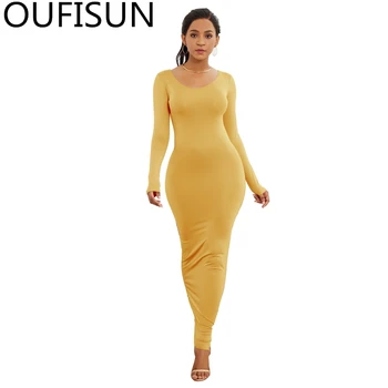 Oufisun 2020 Jaunas Ziemas Vintage Cietā Pilnu Piedurknēm Maix Kleitu Modes O-veida kakla Slim Puse Kleita Gadījuma Sieviešu Garās Kleitas Vestidos