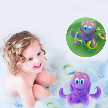 Peldošās Purpurkrāsas Astoņkājis Rotaļlieta ar Hoopla Gredzeni Mijiedarbību Vannas Rotaļlietas Baby Mazuļiem NSV775