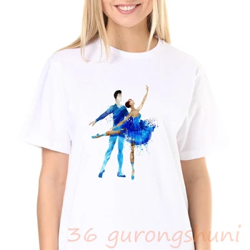 Pāris Dejo Balerīna Drukas t krekls sievietēm, Akvarelis, Romantiskā Baleta Dizaina kawaii tumblr t drēbes, topi, sieviešu t-krekls
